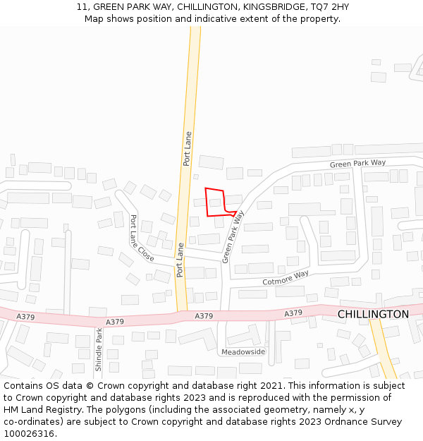 11, GREEN PARK WAY, CHILLINGTON, KINGSBRIDGE, TQ7 2HY: Location map and indicative extent of plot