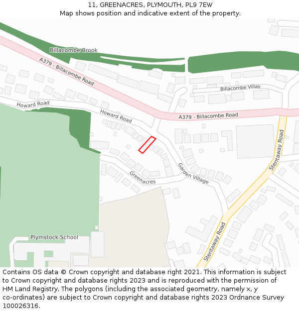 11, GREENACRES, PLYMOUTH, PL9 7EW: Location map and indicative extent of plot