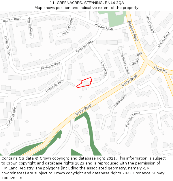 11, GREENACRES, STEYNING, BN44 3QA: Location map and indicative extent of plot