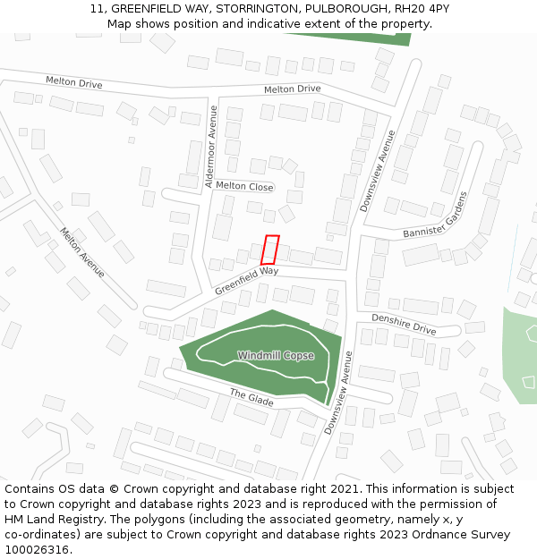 11, GREENFIELD WAY, STORRINGTON, PULBOROUGH, RH20 4PY: Location map and indicative extent of plot