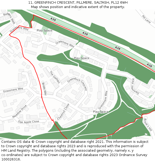 11, GREENFINCH CRESCENT, PILLMERE, SALTASH, PL12 6WH: Location map and indicative extent of plot