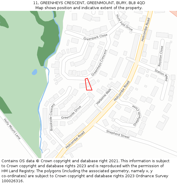 11, GREENHEYS CRESCENT, GREENMOUNT, BURY, BL8 4QD: Location map and indicative extent of plot