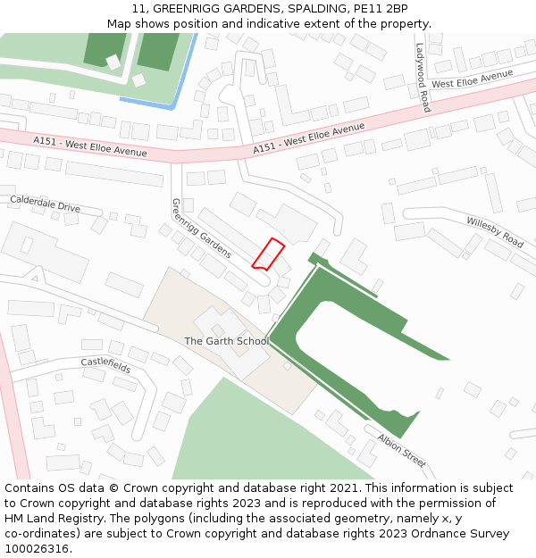 11, GREENRIGG GARDENS, SPALDING, PE11 2BP: Location map and indicative extent of plot