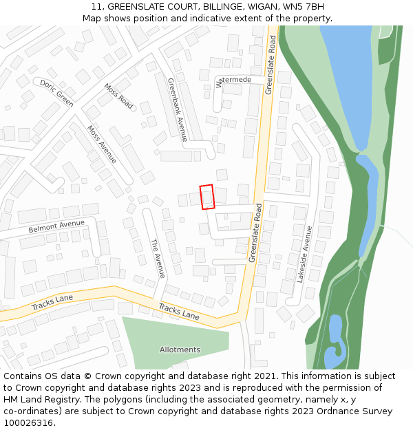 11, GREENSLATE COURT, BILLINGE, WIGAN, WN5 7BH: Location map and indicative extent of plot