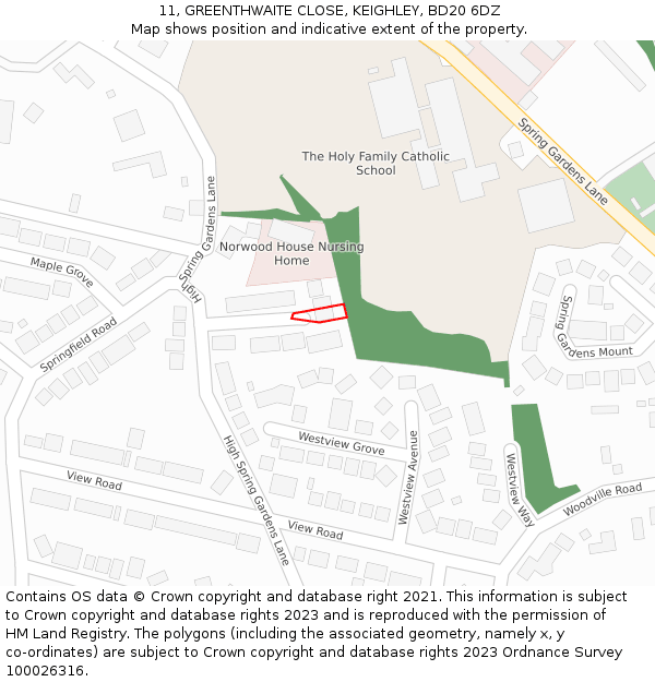 11, GREENTHWAITE CLOSE, KEIGHLEY, BD20 6DZ: Location map and indicative extent of plot