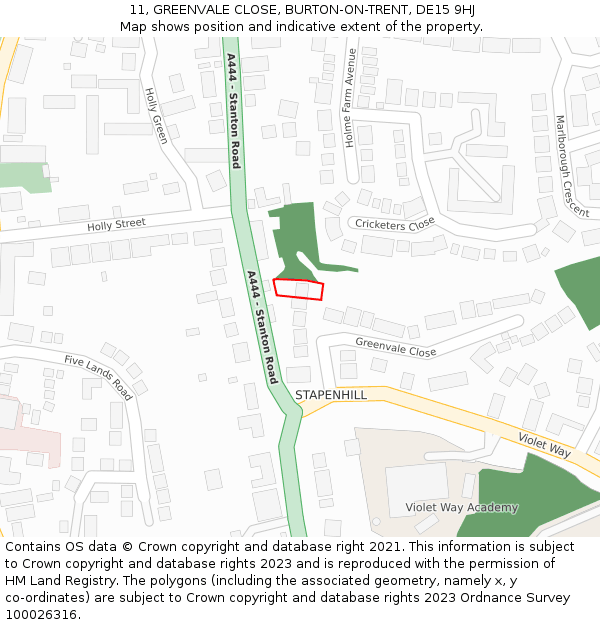 11, GREENVALE CLOSE, BURTON-ON-TRENT, DE15 9HJ: Location map and indicative extent of plot