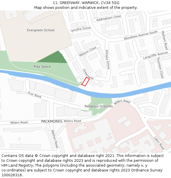 11, GREENWAY, WARWICK, CV34 5SG: Location map and indicative extent of plot