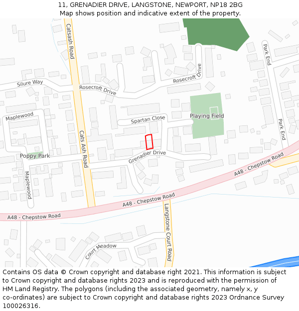 11, GRENADIER DRIVE, LANGSTONE, NEWPORT, NP18 2BG: Location map and indicative extent of plot