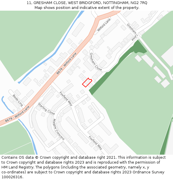 11, GRESHAM CLOSE, WEST BRIDGFORD, NOTTINGHAM, NG2 7RQ: Location map and indicative extent of plot