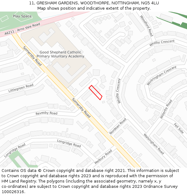 11, GRESHAM GARDENS, WOODTHORPE, NOTTINGHAM, NG5 4LU: Location map and indicative extent of plot