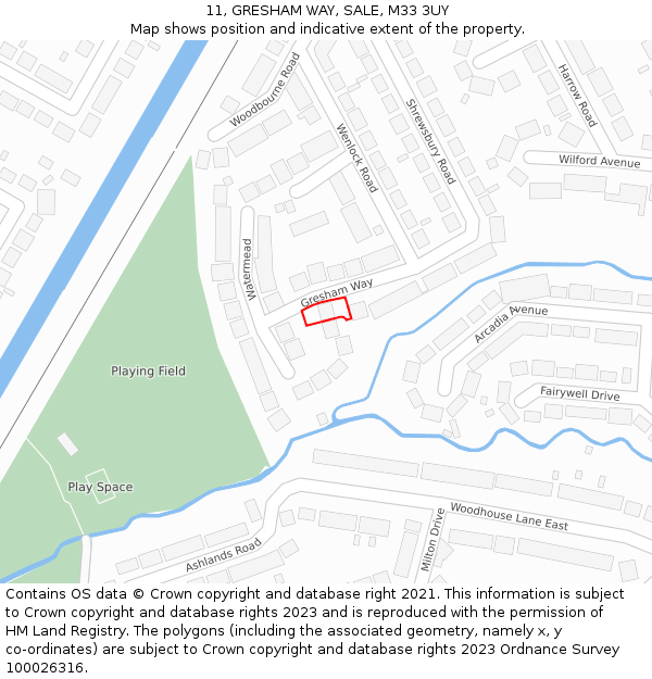 11, GRESHAM WAY, SALE, M33 3UY: Location map and indicative extent of plot