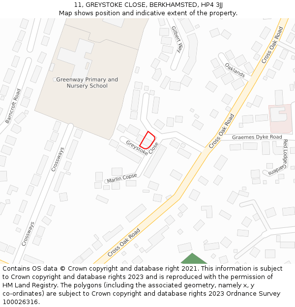 11, GREYSTOKE CLOSE, BERKHAMSTED, HP4 3JJ: Location map and indicative extent of plot