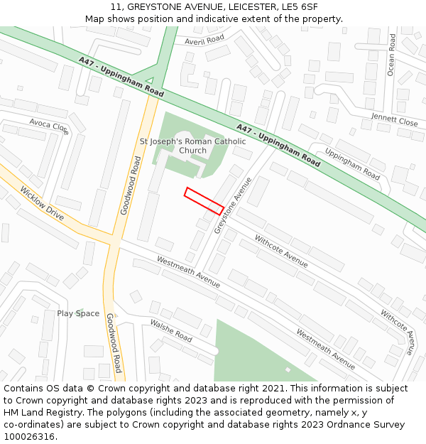 11, GREYSTONE AVENUE, LEICESTER, LE5 6SF: Location map and indicative extent of plot