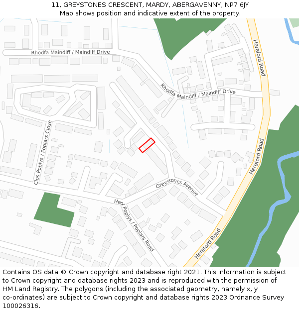 11, GREYSTONES CRESCENT, MARDY, ABERGAVENNY, NP7 6JY: Location map and indicative extent of plot