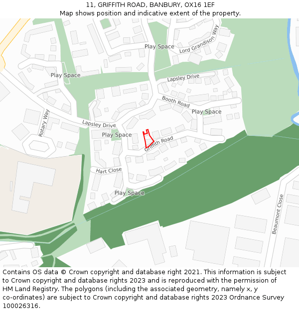 11, GRIFFITH ROAD, BANBURY, OX16 1EF: Location map and indicative extent of plot