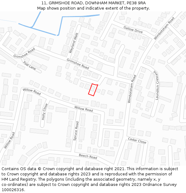 11, GRIMSHOE ROAD, DOWNHAM MARKET, PE38 9RA: Location map and indicative extent of plot