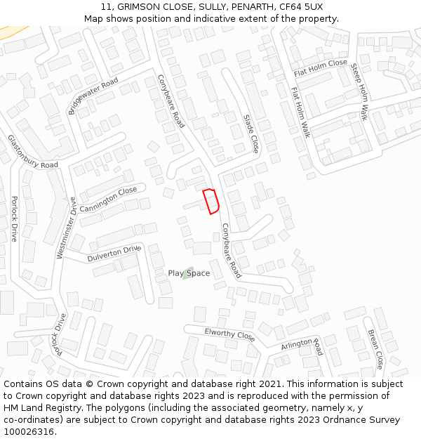 11, GRIMSON CLOSE, SULLY, PENARTH, CF64 5UX: Location map and indicative extent of plot