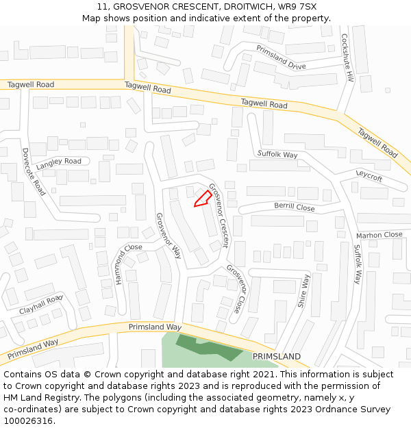 11, GROSVENOR CRESCENT, DROITWICH, WR9 7SX: Location map and indicative extent of plot