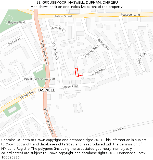 11, GROUSEMOOR, HASWELL, DURHAM, DH6 2BU: Location map and indicative extent of plot