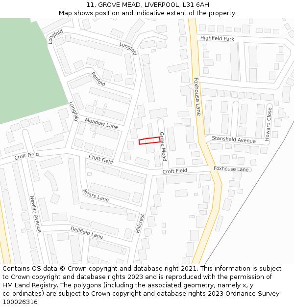 11, GROVE MEAD, LIVERPOOL, L31 6AH: Location map and indicative extent of plot