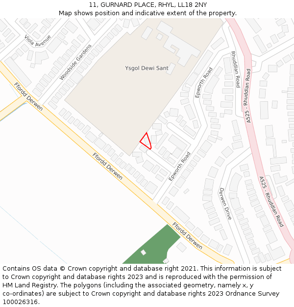 11, GURNARD PLACE, RHYL, LL18 2NY: Location map and indicative extent of plot