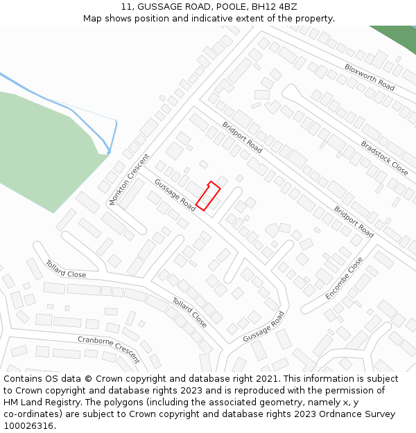 11, GUSSAGE ROAD, POOLE, BH12 4BZ: Location map and indicative extent of plot