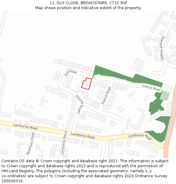 11, GUY CLOSE, BROADSTAIRS, CT10 3NF: Location map and indicative extent of plot