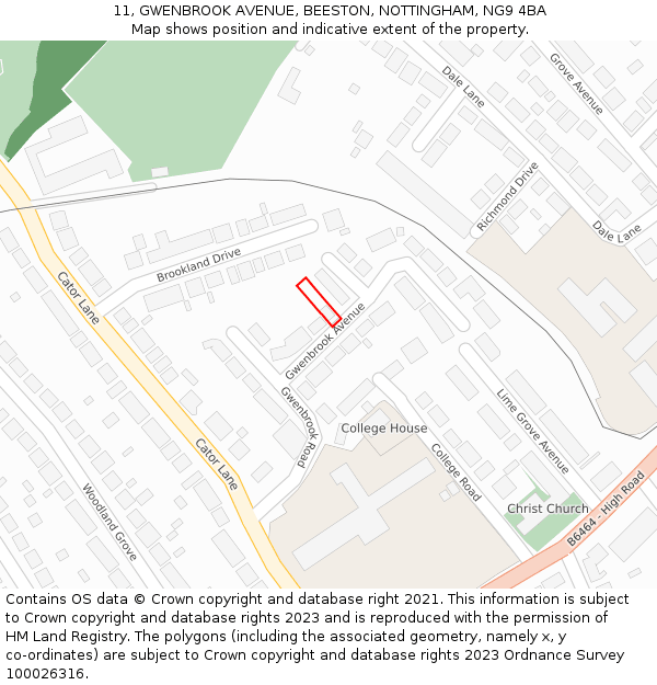 11, GWENBROOK AVENUE, BEESTON, NOTTINGHAM, NG9 4BA: Location map and indicative extent of plot