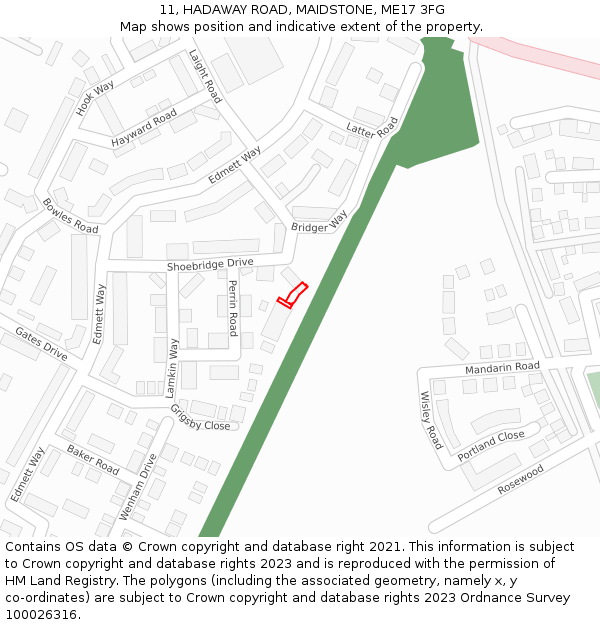 11, HADAWAY ROAD, MAIDSTONE, ME17 3FG: Location map and indicative extent of plot