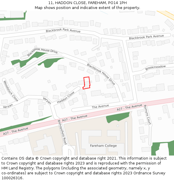 11, HADDON CLOSE, FAREHAM, PO14 1PH: Location map and indicative extent of plot