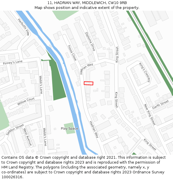 11, HADRIAN WAY, MIDDLEWICH, CW10 9RB: Location map and indicative extent of plot