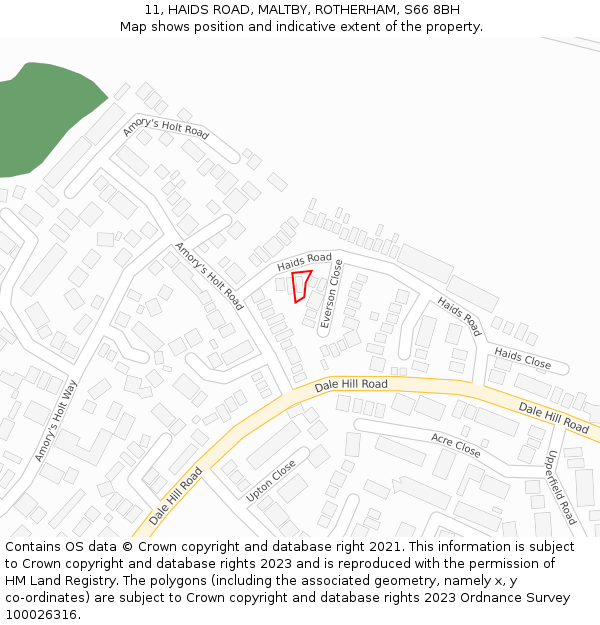 11, HAIDS ROAD, MALTBY, ROTHERHAM, S66 8BH: Location map and indicative extent of plot