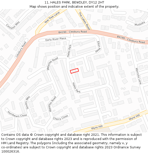 11, HALES PARK, BEWDLEY, DY12 2HT: Location map and indicative extent of plot