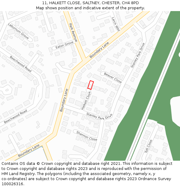 11, HALKETT CLOSE, SALTNEY, CHESTER, CH4 8PD: Location map and indicative extent of plot