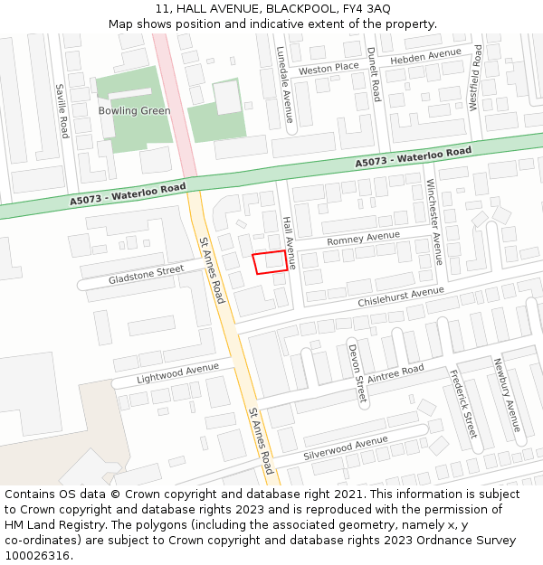 11, HALL AVENUE, BLACKPOOL, FY4 3AQ: Location map and indicative extent of plot