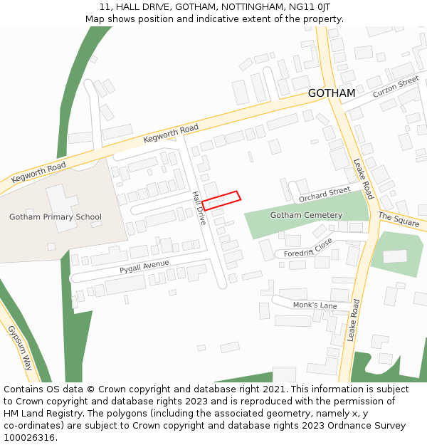 11, HALL DRIVE, GOTHAM, NOTTINGHAM, NG11 0JT: Location map and indicative extent of plot