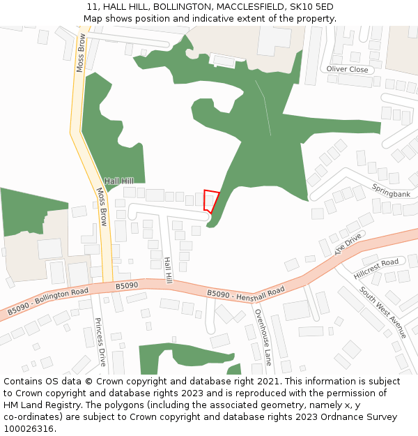 11, HALL HILL, BOLLINGTON, MACCLESFIELD, SK10 5ED: Location map and indicative extent of plot