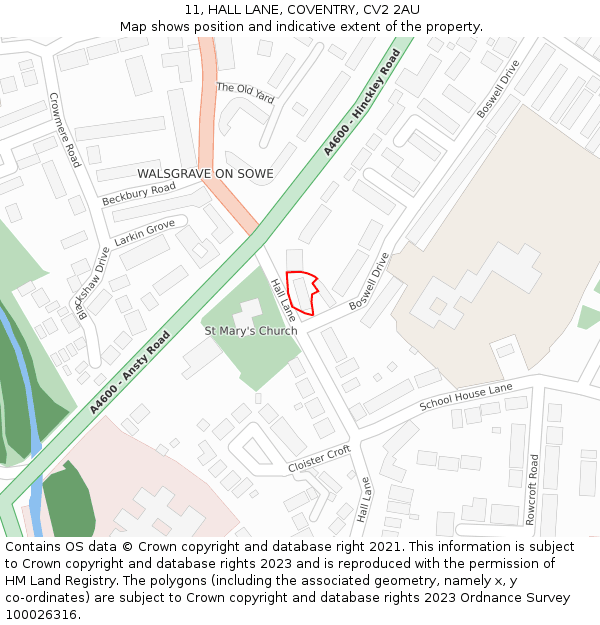 11, HALL LANE, COVENTRY, CV2 2AU: Location map and indicative extent of plot