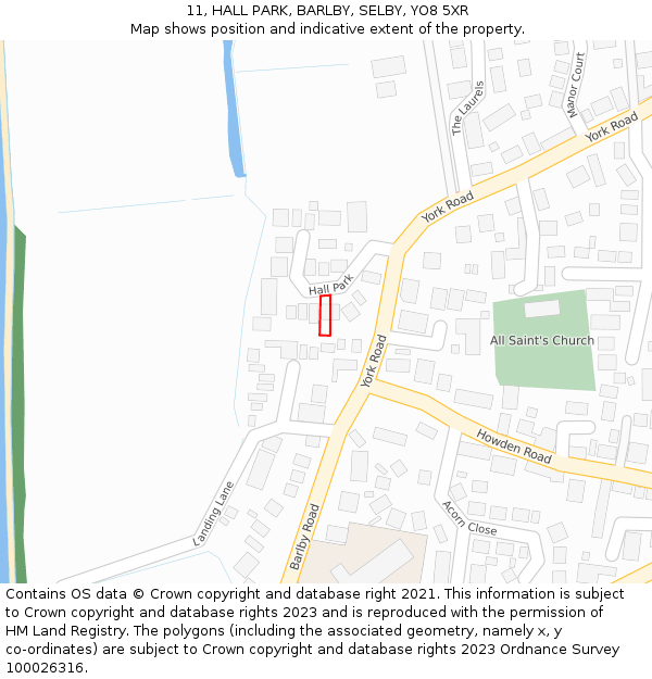 11, HALL PARK, BARLBY, SELBY, YO8 5XR: Location map and indicative extent of plot