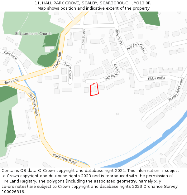 11, HALL PARK GROVE, SCALBY, SCARBOROUGH, YO13 0RH: Location map and indicative extent of plot