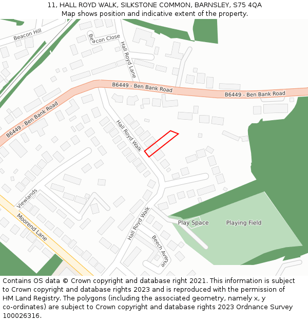 11, HALL ROYD WALK, SILKSTONE COMMON, BARNSLEY, S75 4QA: Location map and indicative extent of plot