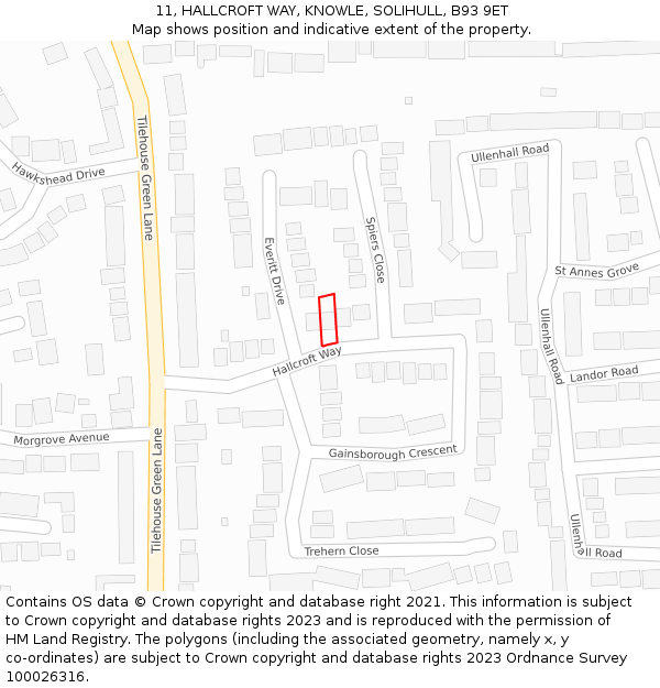 11, HALLCROFT WAY, KNOWLE, SOLIHULL, B93 9ET: Location map and indicative extent of plot