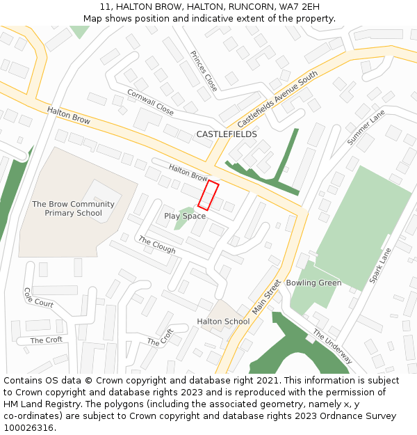 11, HALTON BROW, HALTON, RUNCORN, WA7 2EH: Location map and indicative extent of plot