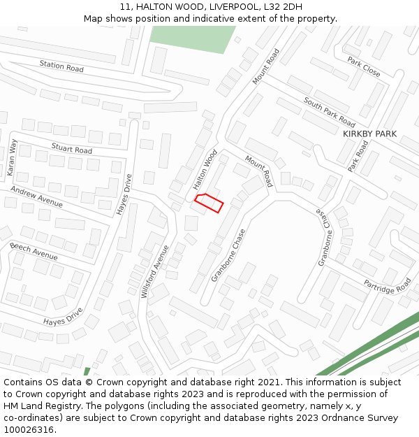 11, HALTON WOOD, LIVERPOOL, L32 2DH: Location map and indicative extent of plot