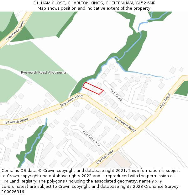 11, HAM CLOSE, CHARLTON KINGS, CHELTENHAM, GL52 6NP: Location map and indicative extent of plot