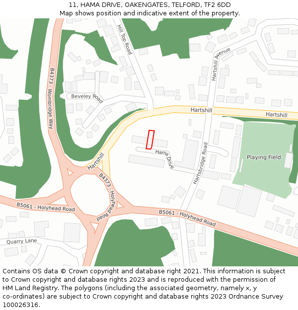 11, HAMA DRIVE, OAKENGATES, TELFORD, TF2 6DD: Location map and indicative extent of plot