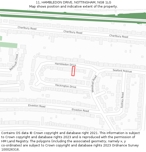 11, HAMBLEDON DRIVE, NOTTINGHAM, NG8 1LG: Location map and indicative extent of plot