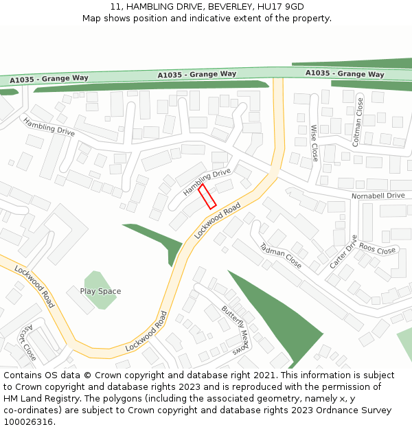 11, HAMBLING DRIVE, BEVERLEY, HU17 9GD: Location map and indicative extent of plot