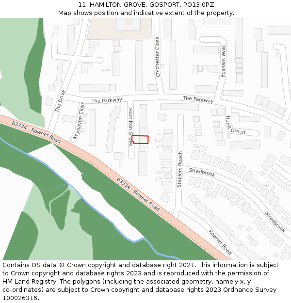 11, HAMILTON GROVE, GOSPORT, PO13 0PZ: Location map and indicative extent of plot