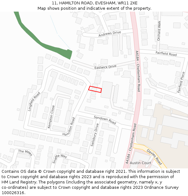 11, HAMILTON ROAD, EVESHAM, WR11 2XE: Location map and indicative extent of plot